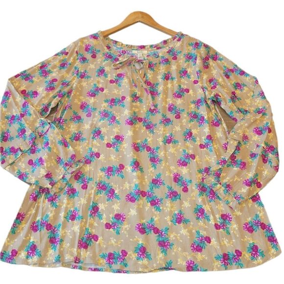 NWT Kori America Floral Longsleeve Bohemian Peasant Top Ruffle Sleeve M - Picture 6 of 14